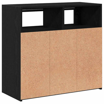Sideboard Met Led-Lampjes - - - Bewerkt Hout Zwart eiken