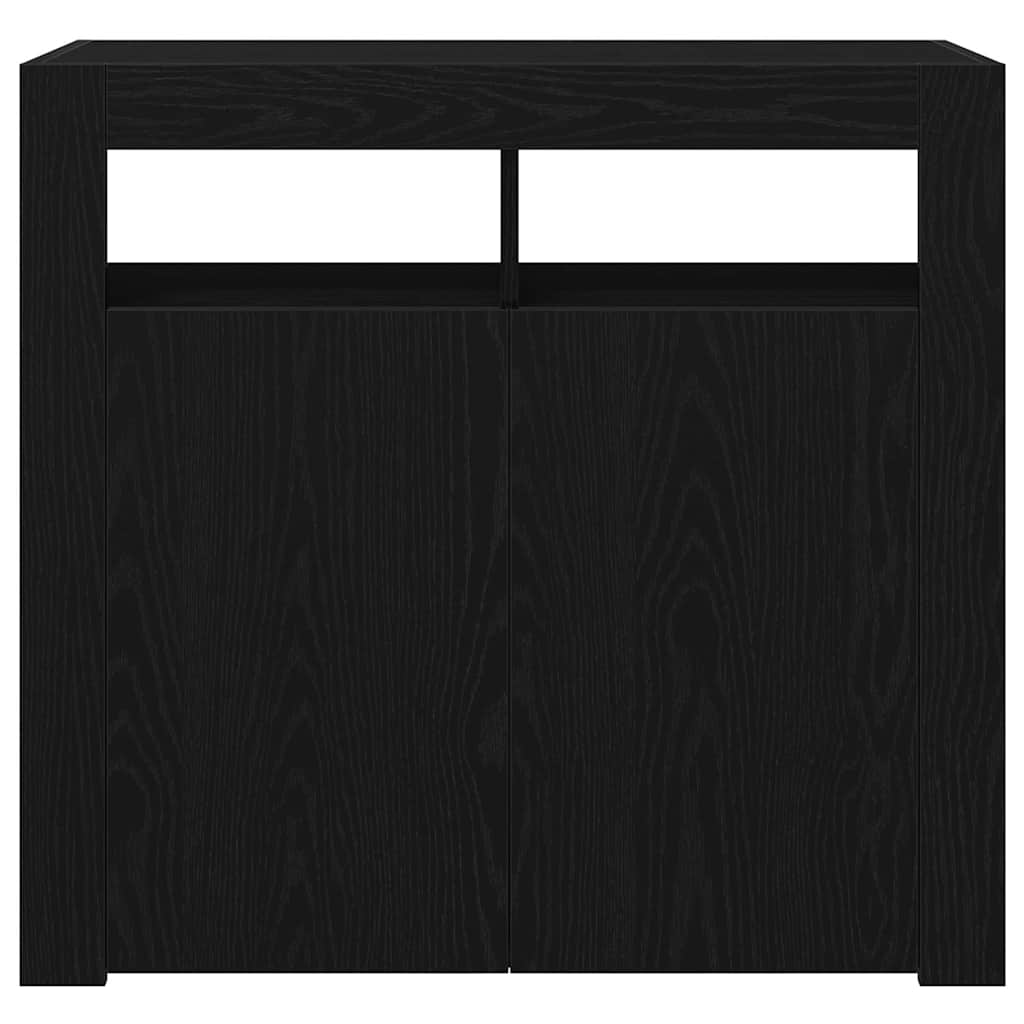 Sideboard Met Led-Lampjes - - - Bewerkt Hout Zwart eiken