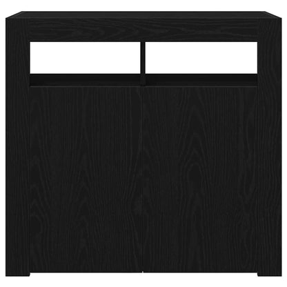 Sideboard Met Led-Lampjes - - - Bewerkt Hout Zwart eiken