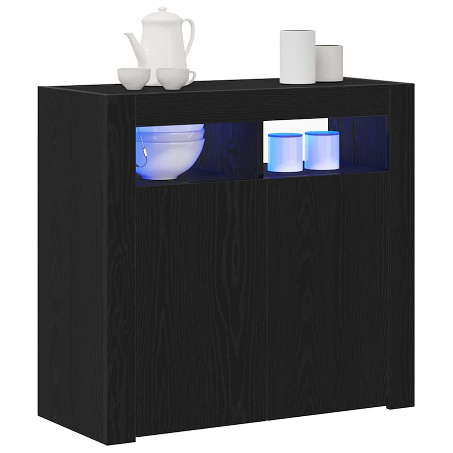 Sideboard Met Led-Lampjes - - - Bewerkt Hout Zwart eiken