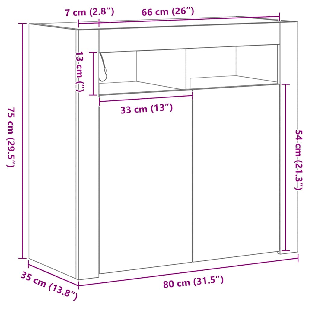 Sideboard Met Led-Lampjes - - - Bewerkt Hout Zwart eiken