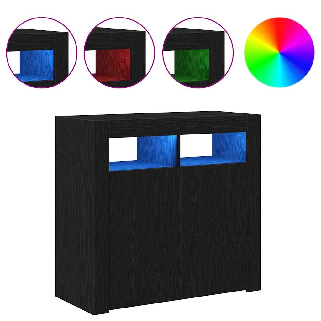 Sideboard Met Led-Lampjes - - - Bewerkt Hout Zwart eiken