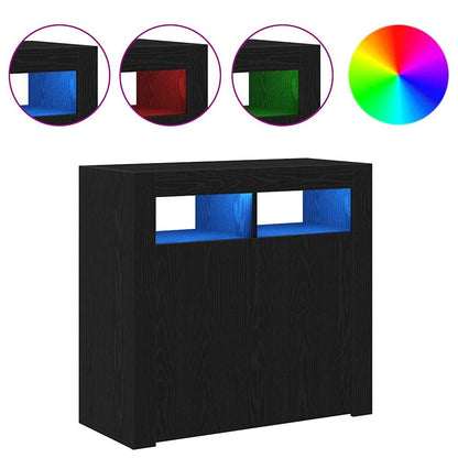 Sideboard Met Led-Lampjes - - - Bewerkt Hout Zwart eiken