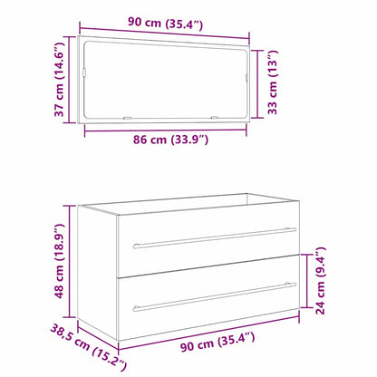 Wasbak Kast met lade Zwart Eiken 90 x 45 x 1.5 cm Bewerkt hout