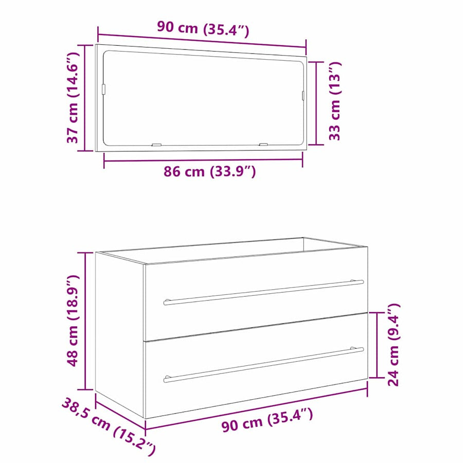 Wasbak Kast met lade Zwart Eiken 90 x 45 x 1.5 cm Bewerkt hout