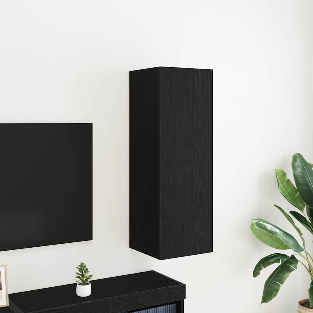 Wand TV Kast Zwart Eiken 30,5 x 30 x 90 cm Bewerkt hout