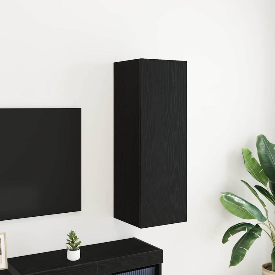 Wand TV Kast Zwart Eiken 30,5 x 30 x 90 cm Bewerkt hout