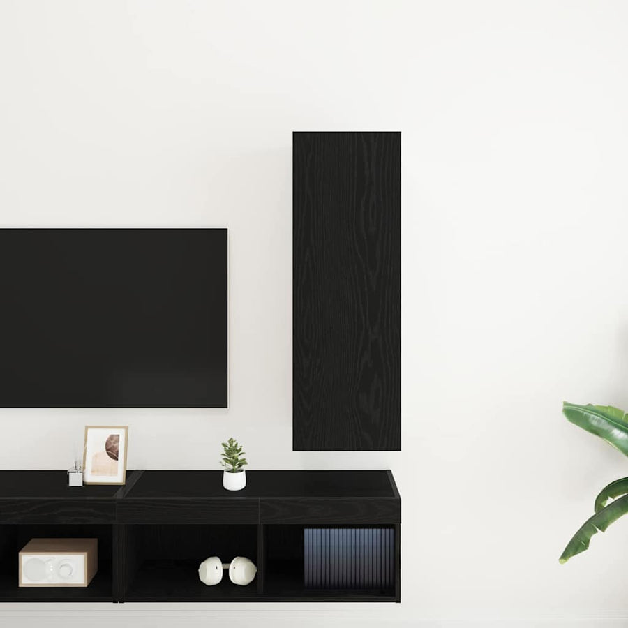 Wand TV Kast Zwart Eiken 30,5 x 30 x 90 cm Bewerkt hout