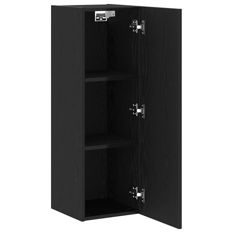 Wand TV Kast Zwart Eiken 30,5 x 30 x 90 cm Bewerkt hout