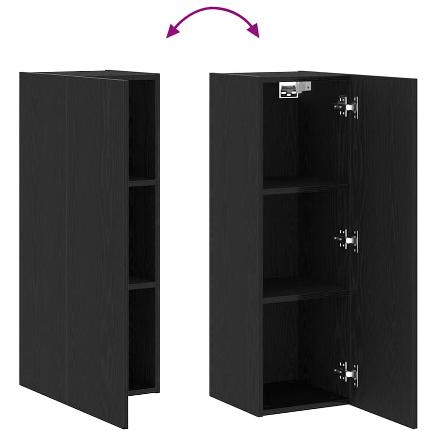 Wand TV Kast Zwart Eiken 30,5 x 30 x 90 cm Bewerkt hout