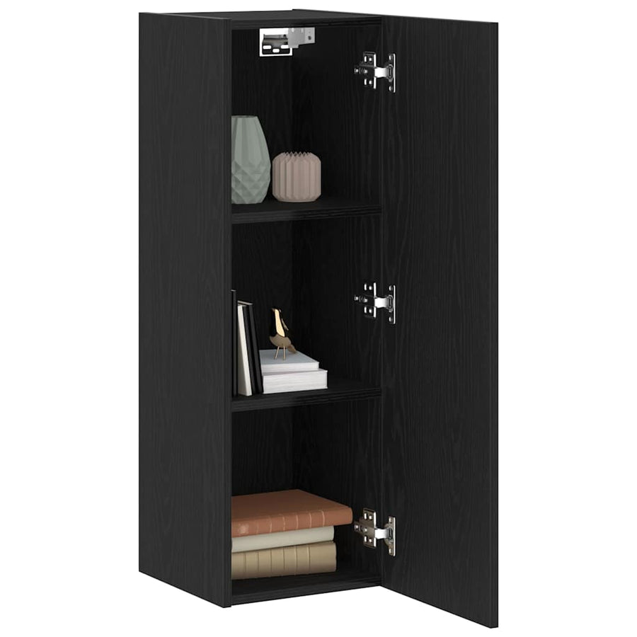 Wand TV Kast Zwart Eiken 30,5 x 30 x 90 cm Bewerkt hout