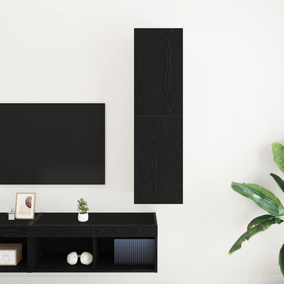 Wand TV Kast Zwart Eiken 30,5 x 30 x 110 cm Bewerkt hout