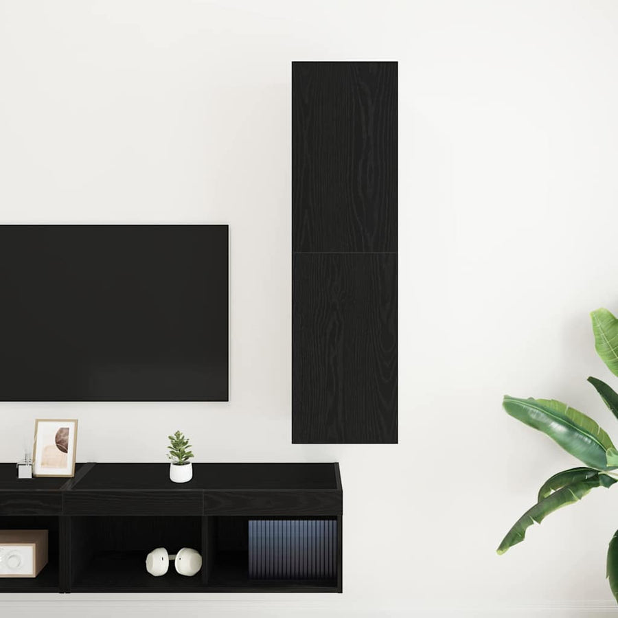 Wand TV Kast Zwart Eiken 30,5 x 30 x 110 cm Bewerkt hout