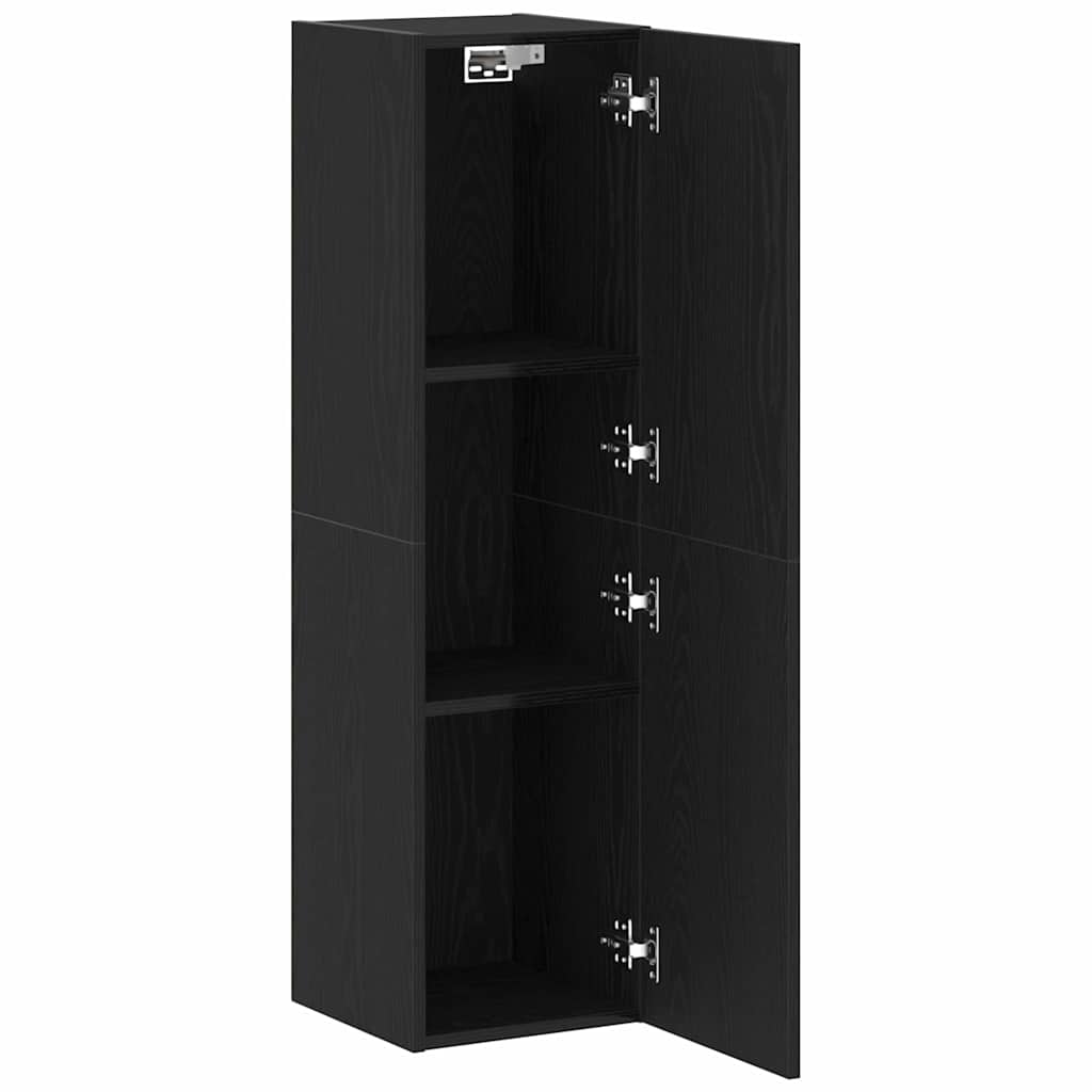 Wand TV Kast Zwart Eiken 30,5 x 30 x 110 cm Bewerkt hout