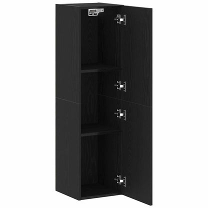 Wand TV Kast Zwart Eiken 30,5 x 30 x 110 cm Bewerkt hout