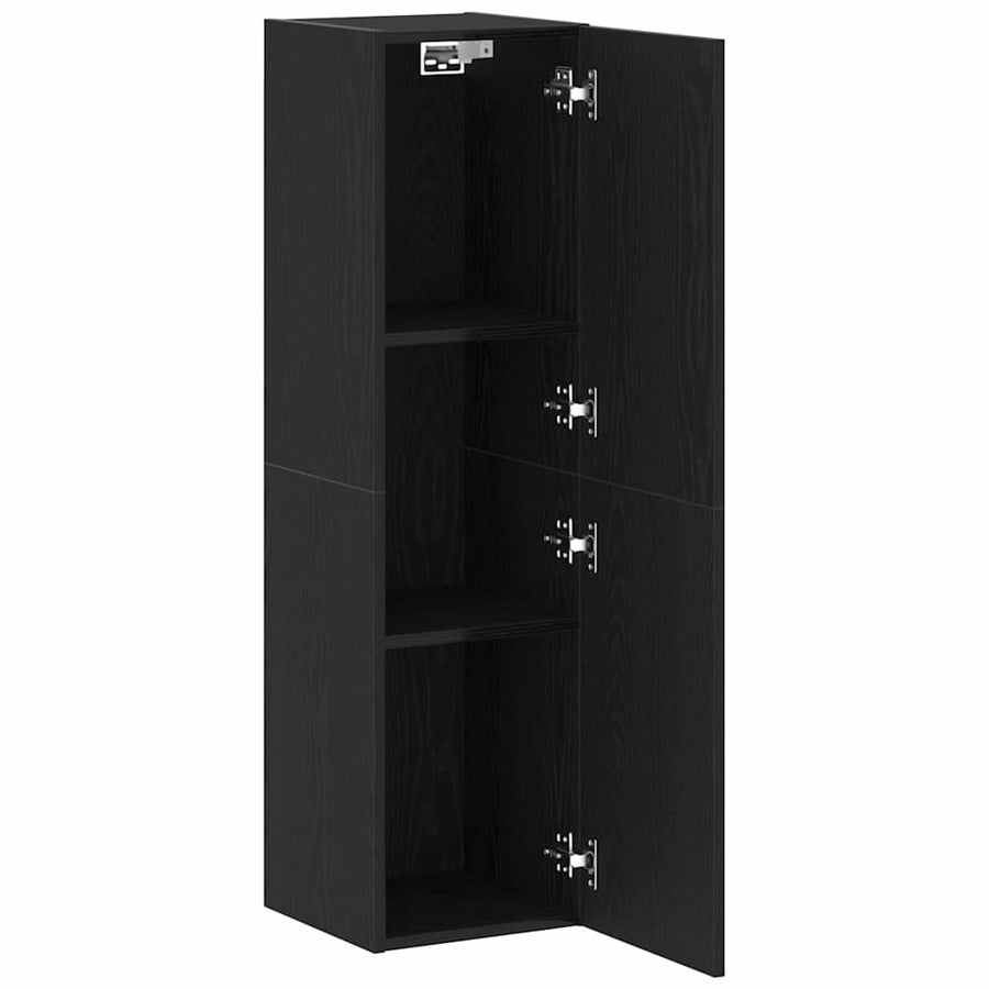 Wand TV Kast Zwart Eiken 30,5 x 30 x 110 cm Bewerkt hout