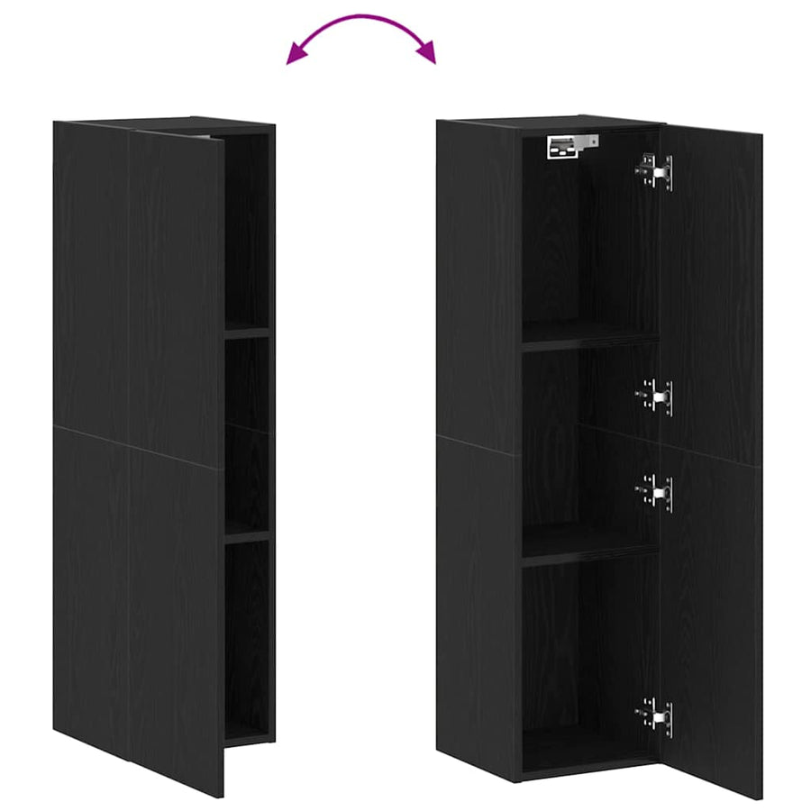 Wand TV Kast Zwart Eiken 30,5 x 30 x 110 cm Bewerkt hout
