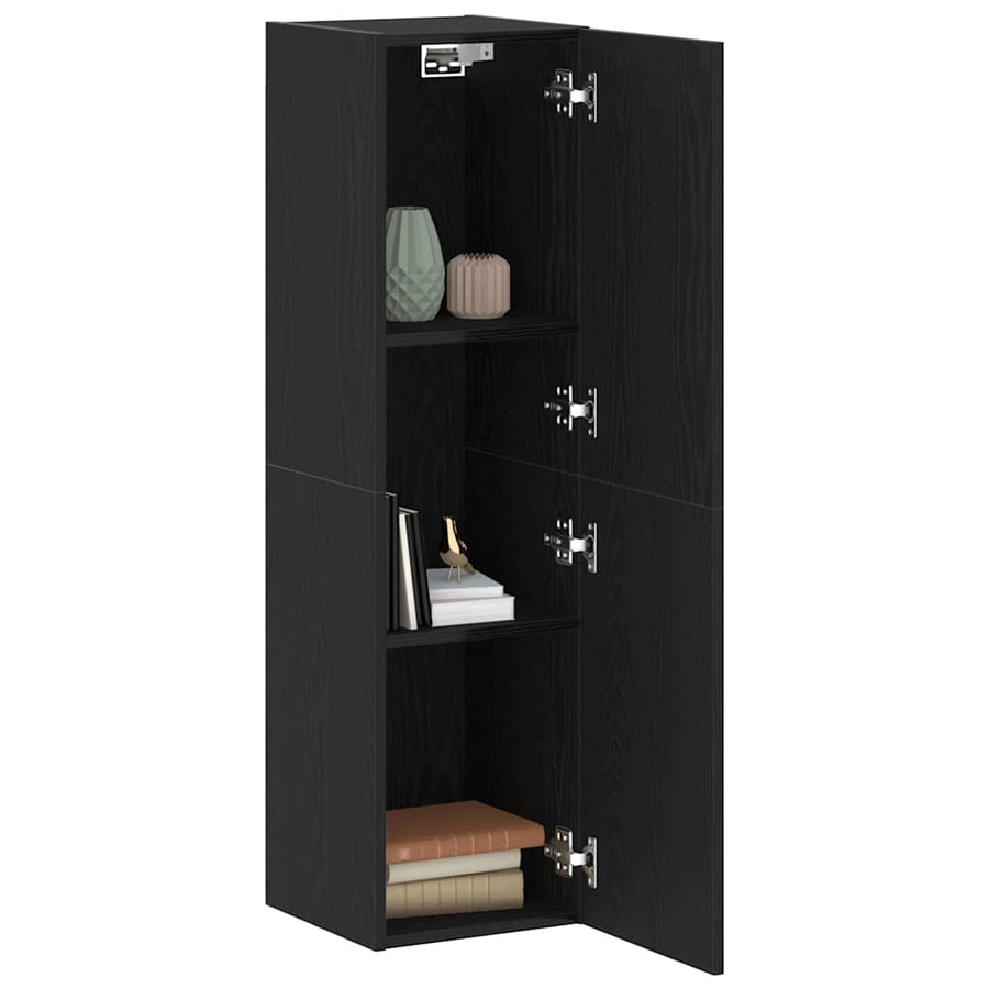 Wand TV Kast Zwart Eiken 30,5 x 30 x 110 cm Bewerkt hout