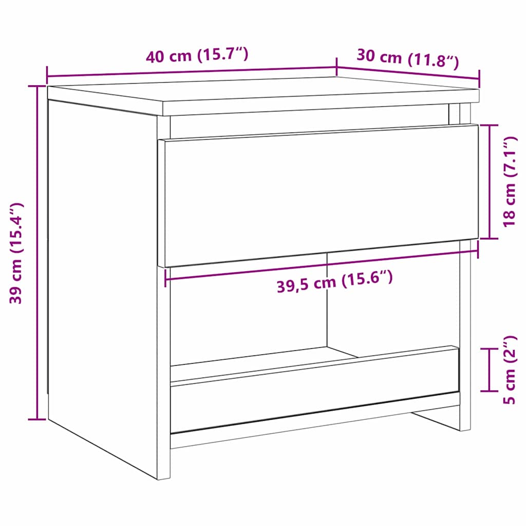 Nachtkastje 2 pcs Zwart Eiken 40 x 30 x 39 cm Bewerkt hout