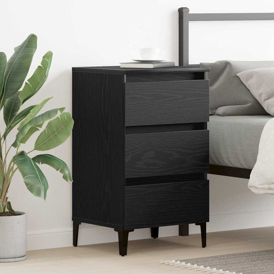 Nachtkastje Met Lade 40 X 35 X 69 Cm Bewerkt Hout Zwart eiken