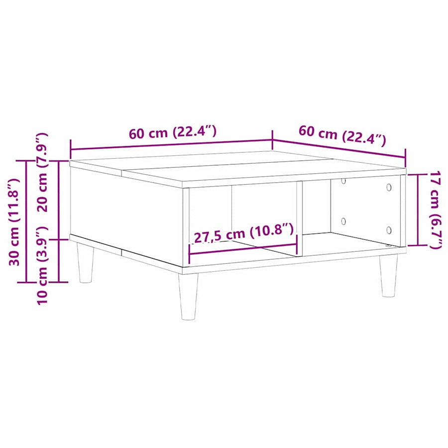 Salontafel Zwart Eiken 60 x 60 x 30 cm Bewerkt hout