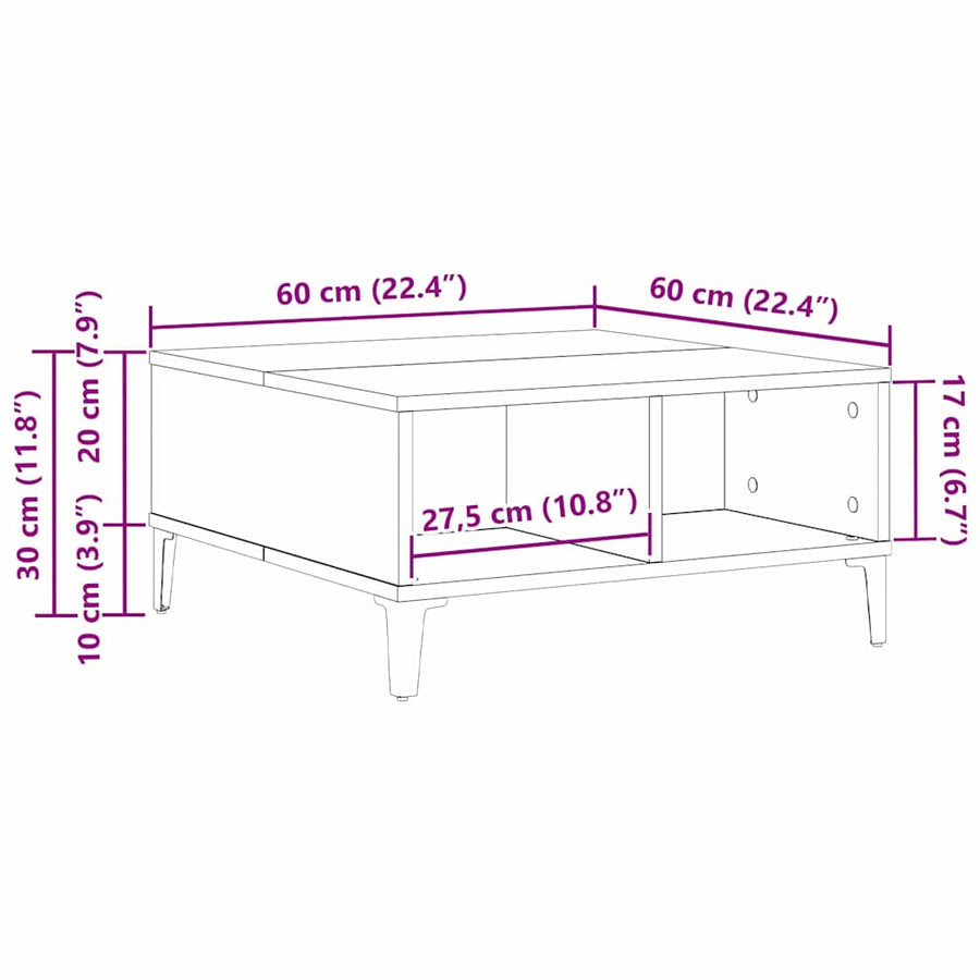 Salontafel 60X60X30 Cm Bewerkt Hout Artisanaal Eiken