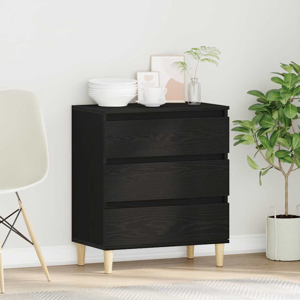 Dressoir met lade Zwart Eiken 60 x 35 x 70 cm Bewerkt hout