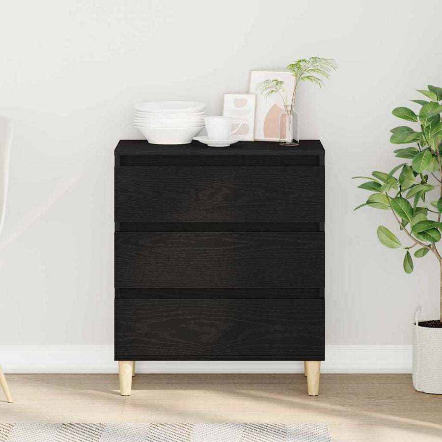 Dressoir met lade Zwart Eiken 60 x 35 x 70 cm Bewerkt hout