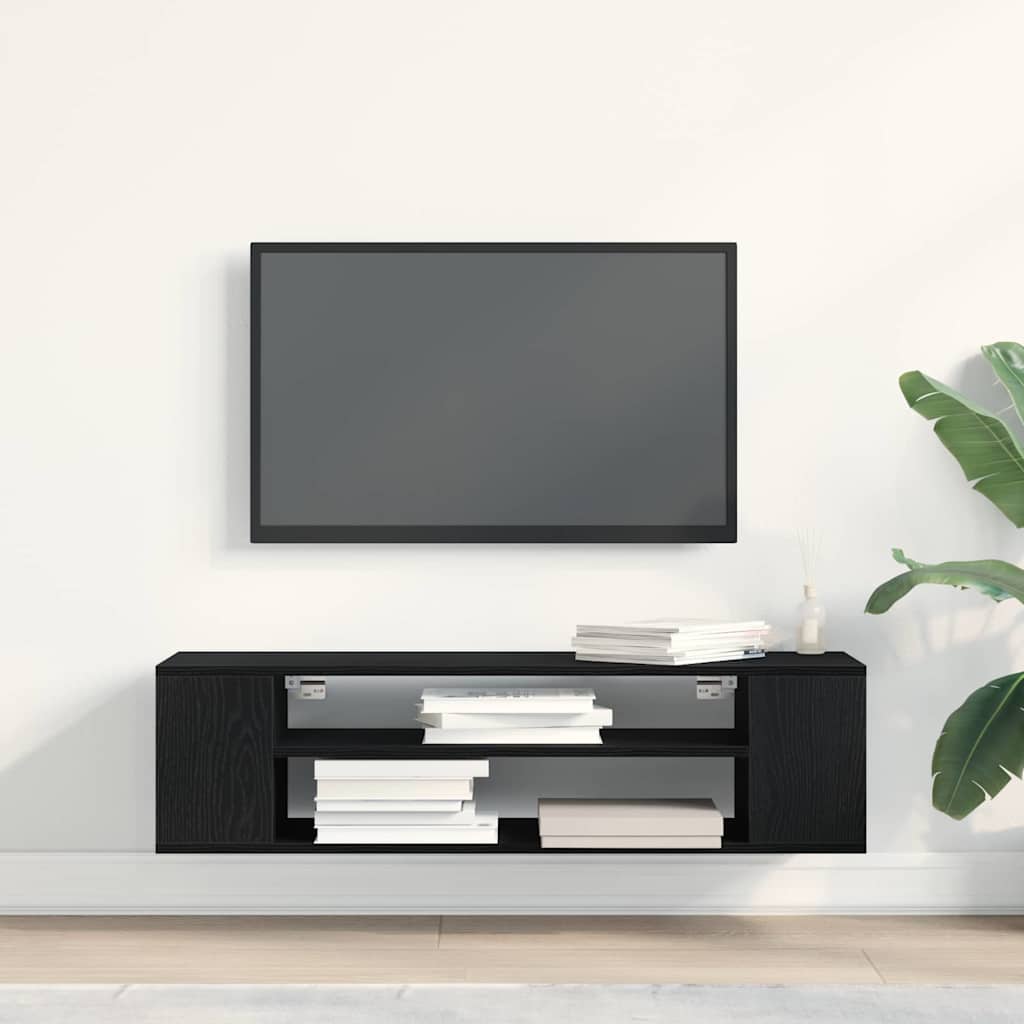 TV-kast Zwart Eiken 100 x 30 x 26,5 cm Bewerkt hout