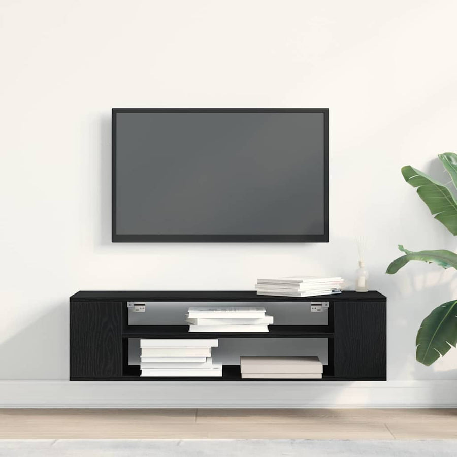 TV-kast Zwart Eiken 100 x 30 x 26,5 cm Bewerkt hout