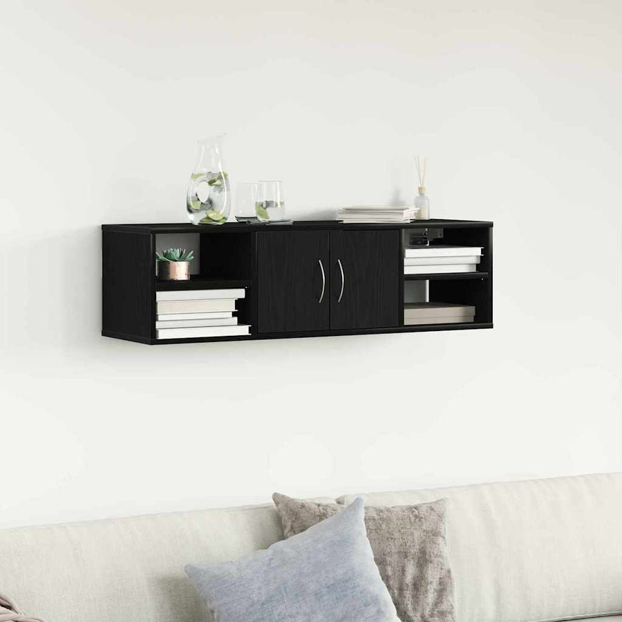 Wandschap 140X41X75 Cm Bewerkt Hout Kleurig Zwart eiken