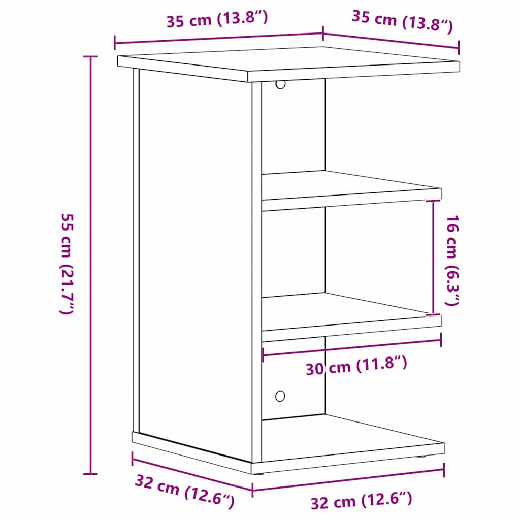 Bijzetkast Zwart Eiken 35 x 35 x 55 cm Bewerkt hout