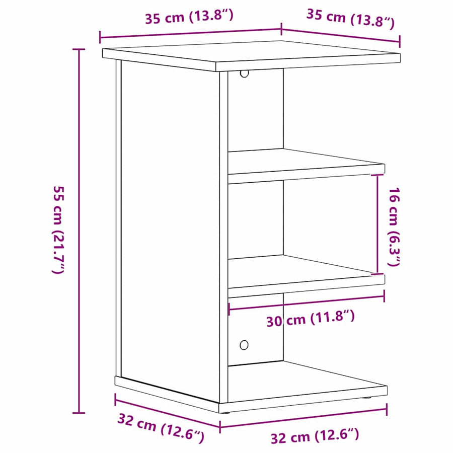 Bijzetkast Zwart Eiken 35 x 35 x 55 cm Bewerkt hout