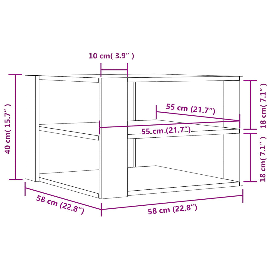Salontafel Zwart Eiken 58 x 58 x 40 cm Bewerkt hout