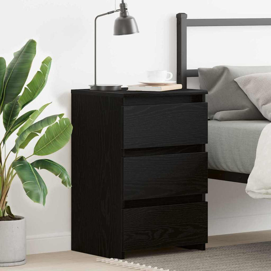 Nachtkastje met lade Zwart Eiken 40 x 35 x 62,5 cm Bewerkt hout