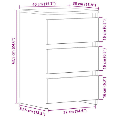 Nachtkastje met lade Zwart Eiken 40 x 35 x 62,5 cm Bewerkt hout