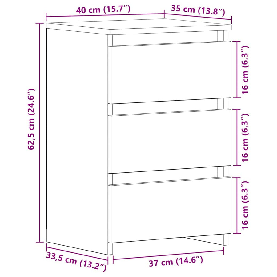 Nachtkastje met lade Zwart Eiken 40 x 35 x 62,5 cm Bewerkt hout