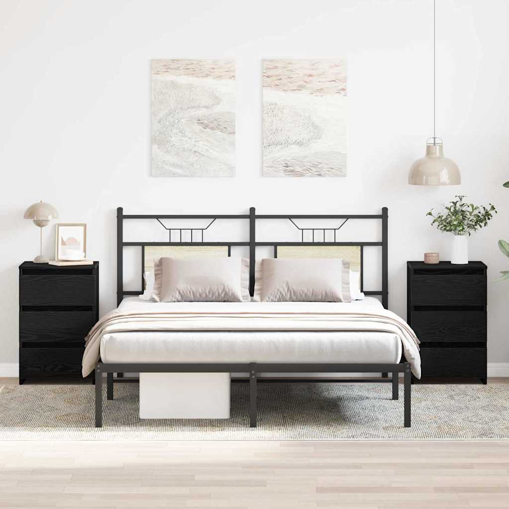 Nachtkastje 2 pcs Zwart Eiken 40 x 35 x 62,5 cm Bewerkt hout