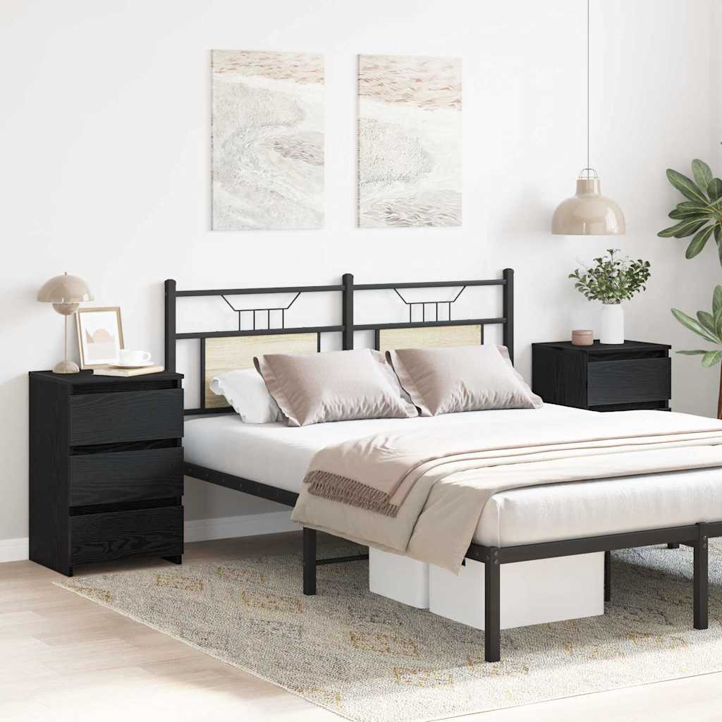 Nachtkastje 2 pcs Zwart Eiken 40 x 35 x 62,5 cm Bewerkt hout