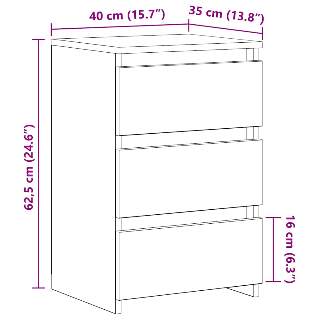Nachtkastje 2 pcs Zwart Eiken 40 x 35 x 62,5 cm Bewerkt hout