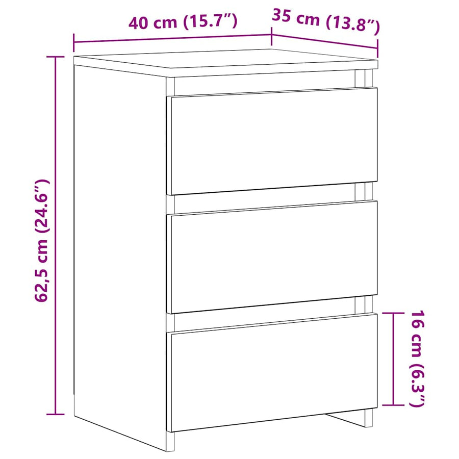 Nachtkastje 2 pcs Zwart Eiken 40 x 35 x 62,5 cm Bewerkt hout
