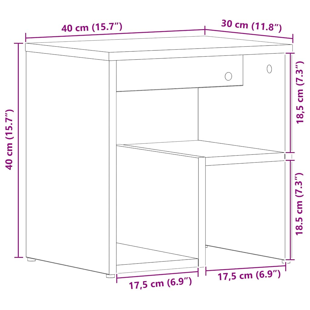 Nachtkastje 2 pcs Zwart Eiken 40 x 30 x 40 cm Bewerkt hout