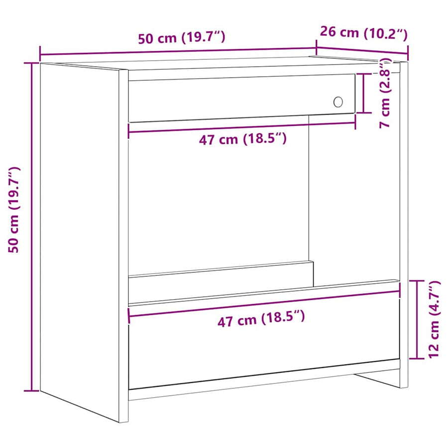Bijzettafel Zwart Eiken 50 x 26 x 50 cm Bewerkt hout