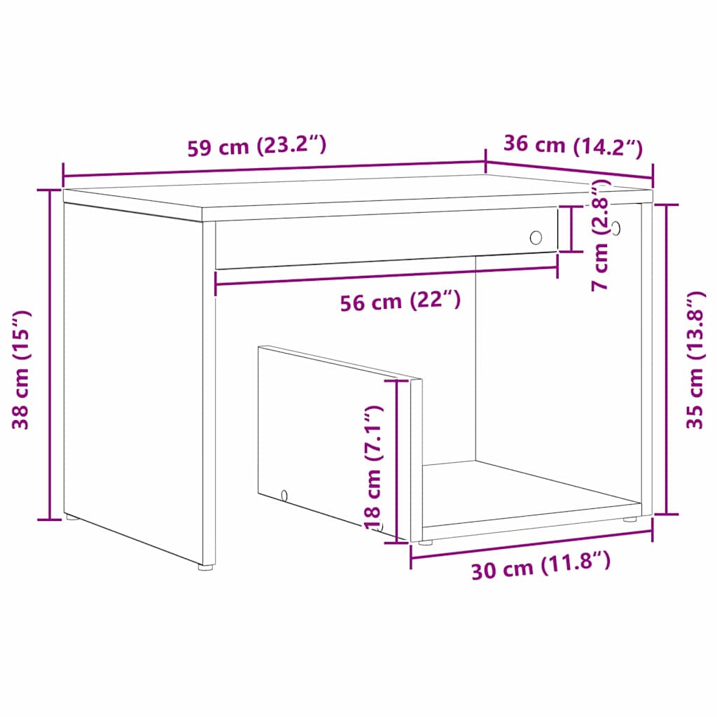 Bijzettafel Zwart Eiken 59 x 36 x 38 cm Bewerkt hout