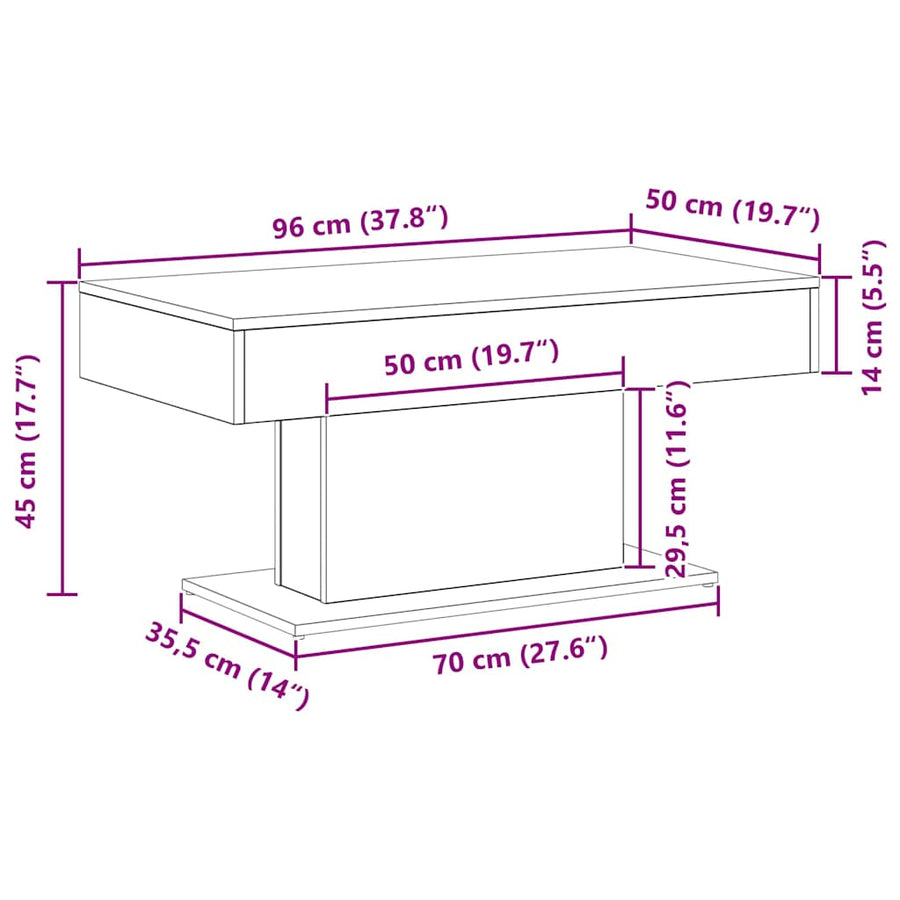 Salontafel Zwart Eiken 96 x 50 x 45 cm Bewerkt hout