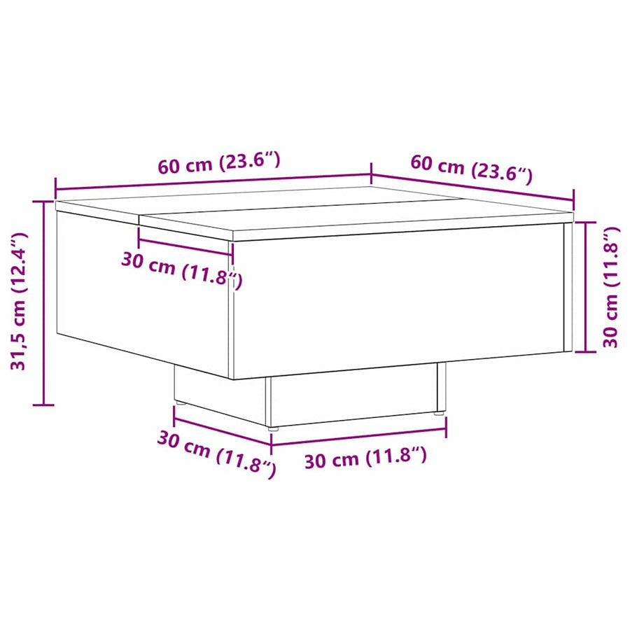 Salontafel Zwart eiken 60 x 60 x 31,5 cm Bewerkt hout