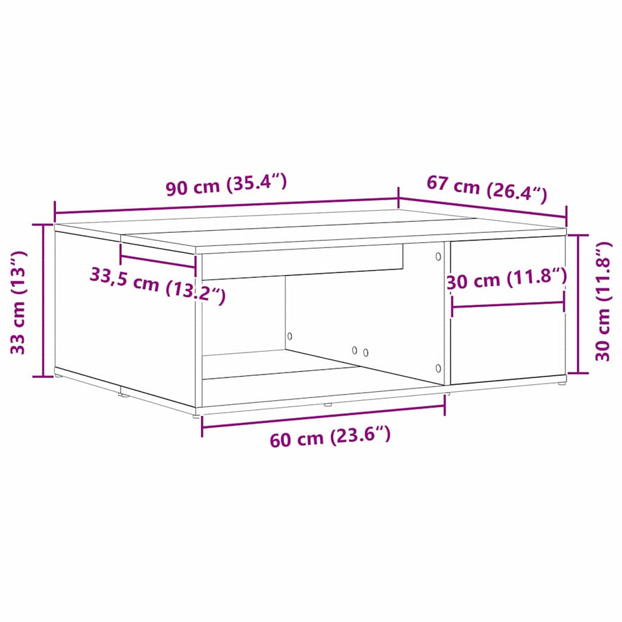 Salontafel Zwart Eiken 90 x 67 x 33 cm Bewerkt hout