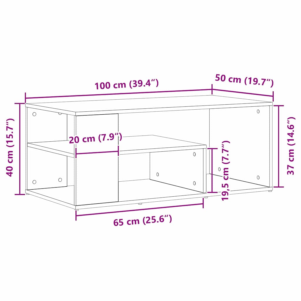 Salontafel 100X50X40 Cm Bewerkt Hout Kleurig Zwart eiken