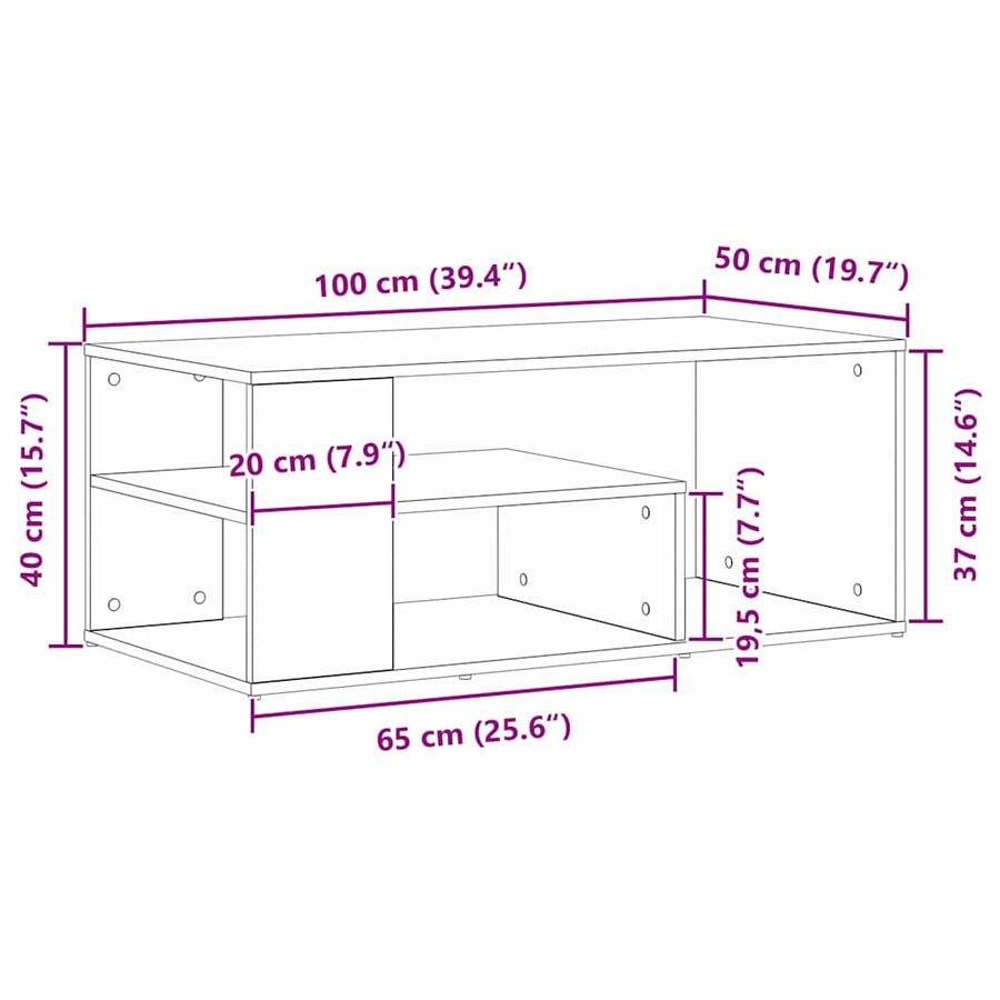 Salontafel 100X50X40 Cm Bewerkt Hout Kleurig Zwart eiken