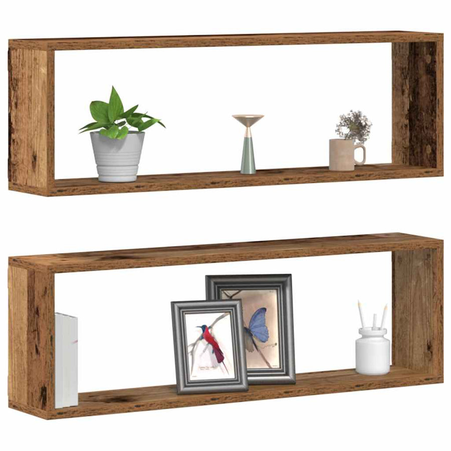 Wandschappen 2 St 80X15X26 Cm Bewerkt Hout Kleurig Oud hout
